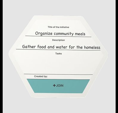 A hexagonal Helptolites card to organize a community action